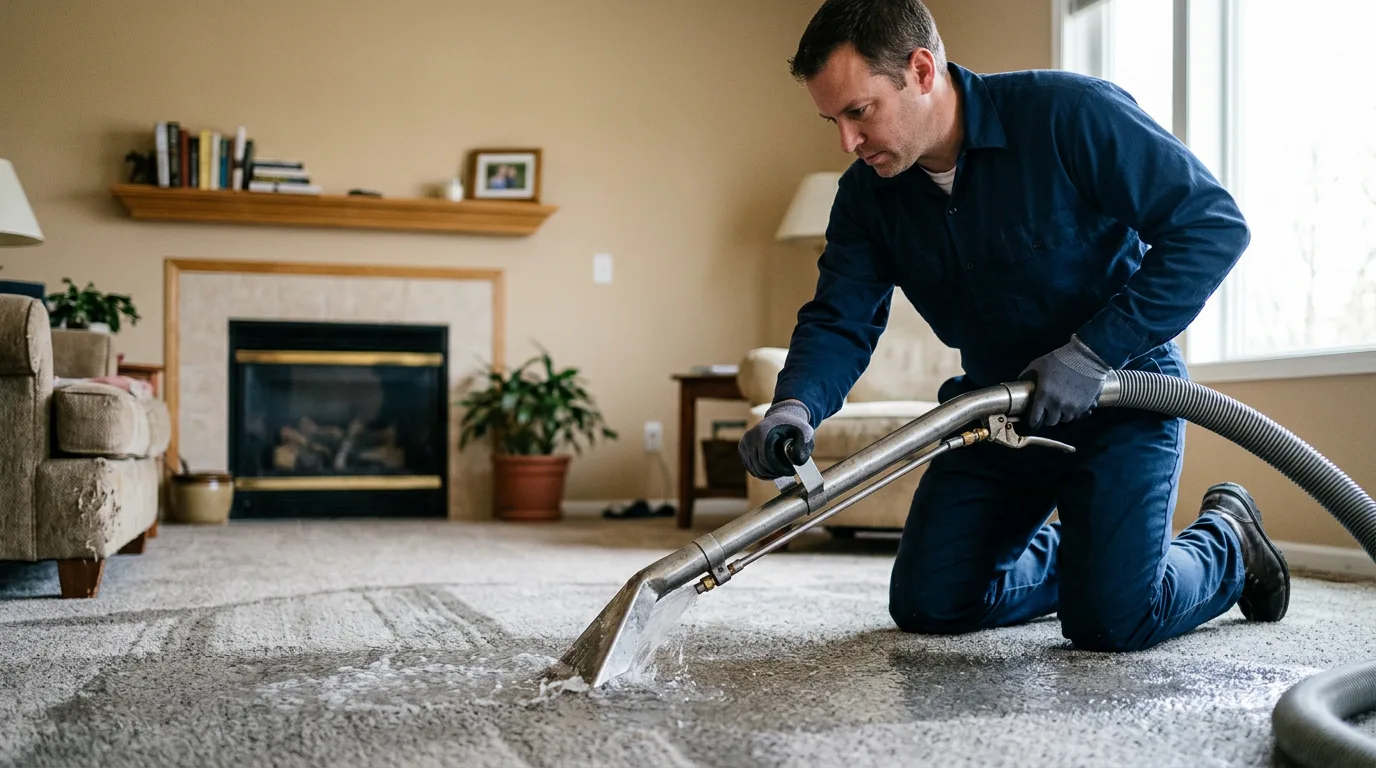 Water damage restoration technician working near Middlebury, IN